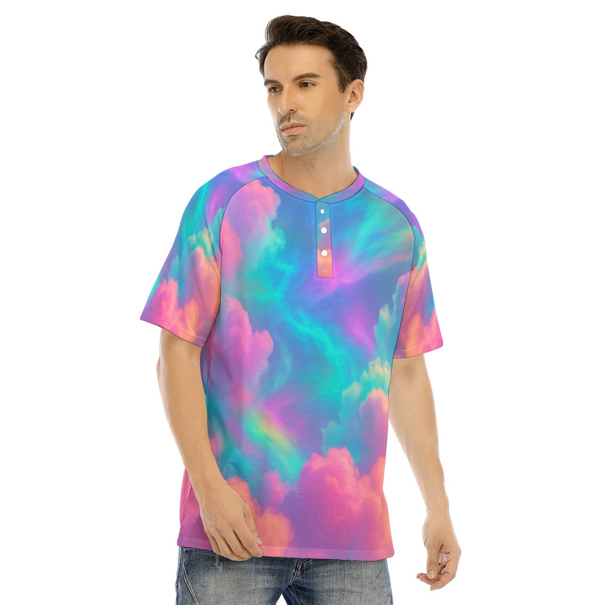 Men's Raglan Sleeve T-shirt With Button Closure