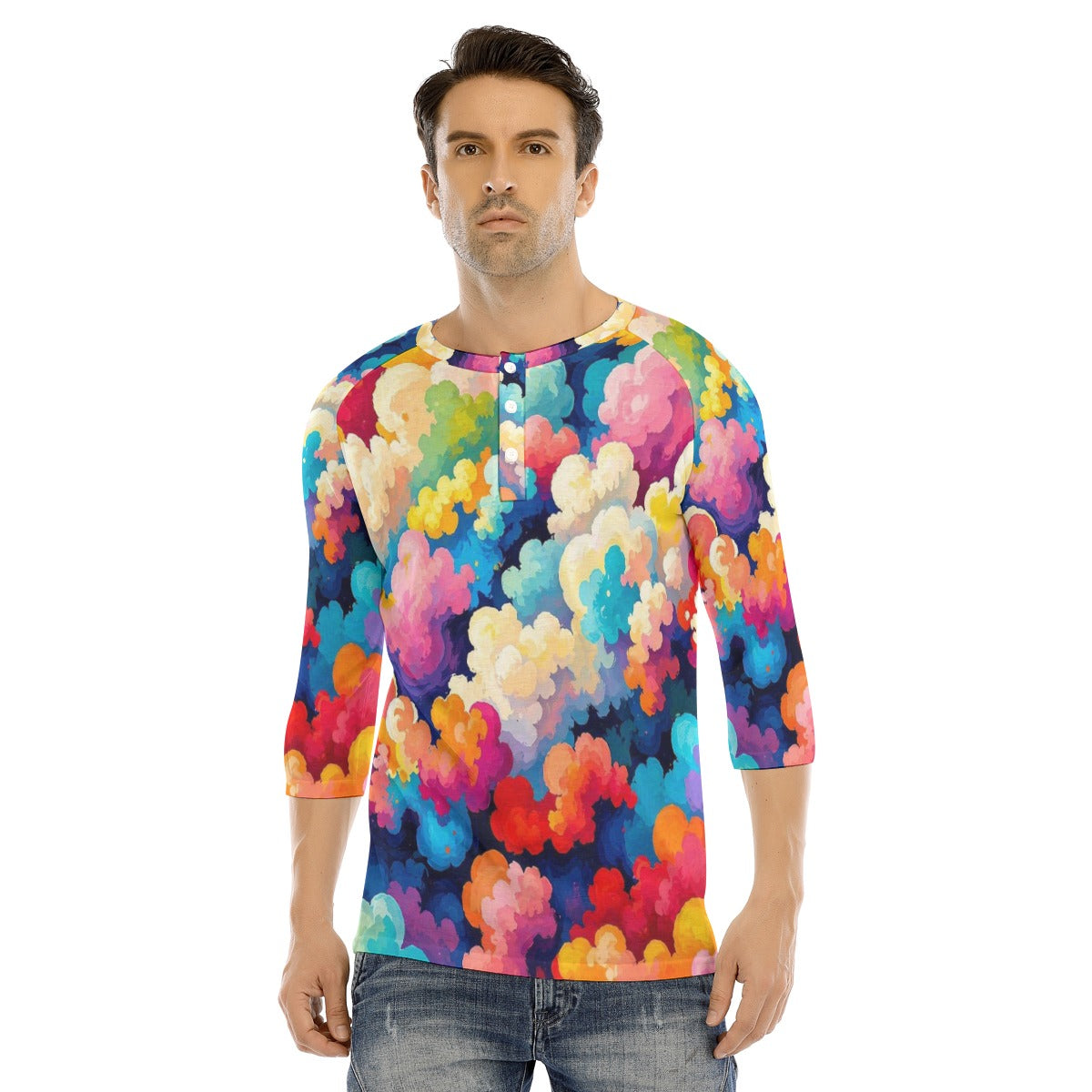 Men's Bracelet Sleeve T-shirt With Button Closure - view 1
