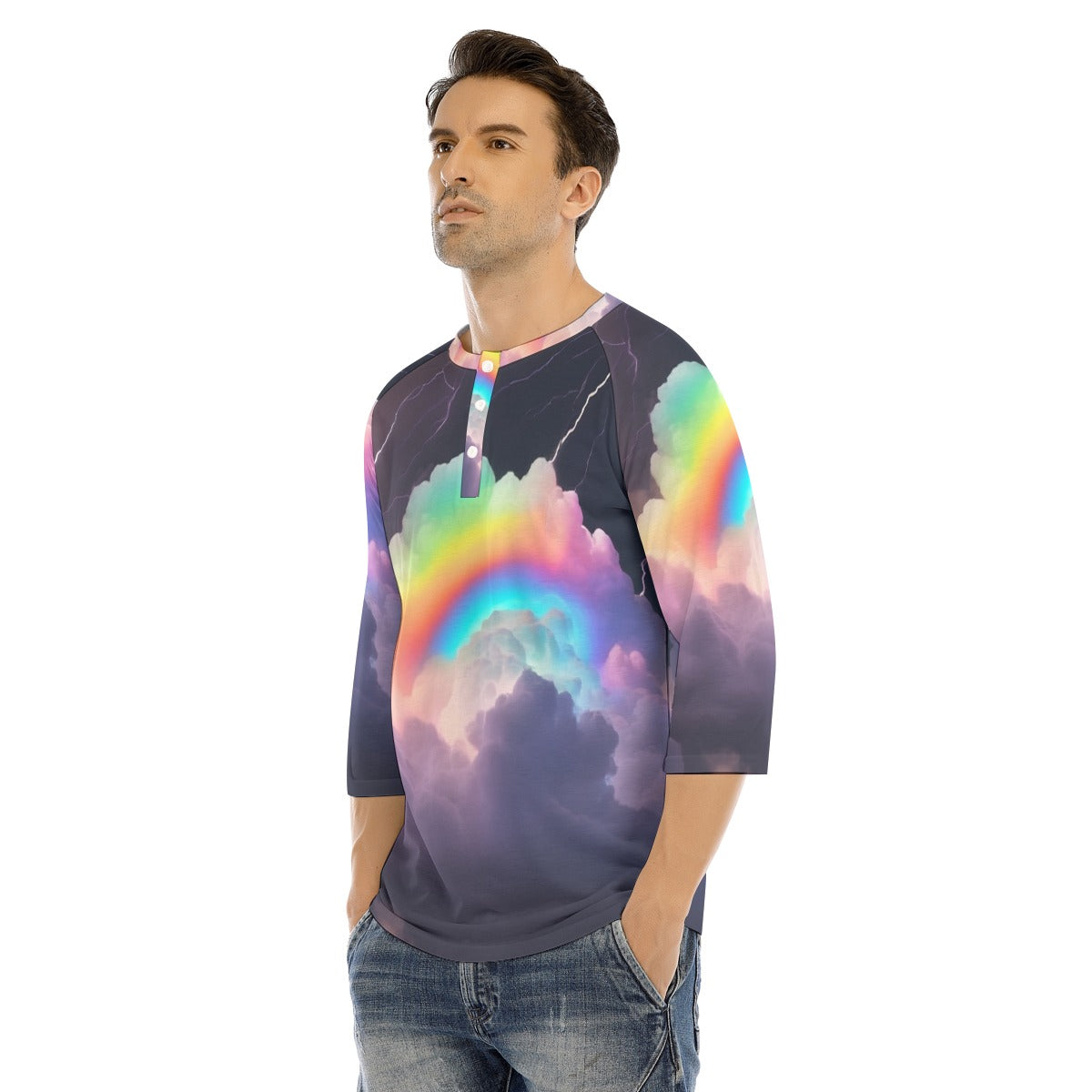 Men's Bracelet Sleeve T-shirt With Button Closure - view 3