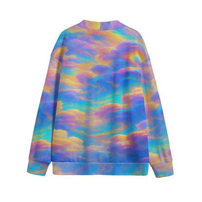 Unisex V-neck Knitted Fleece Cardigan With Button Closure