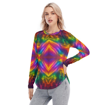 Women's Raglan Sleeves U-Shaped Hem Long Sleeves Blouse