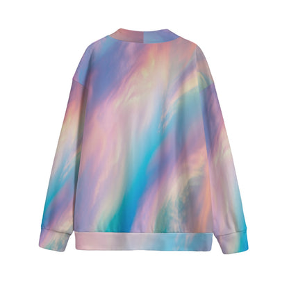 Unisex V-neck Knitted Fleece Cardigan With Button Closure