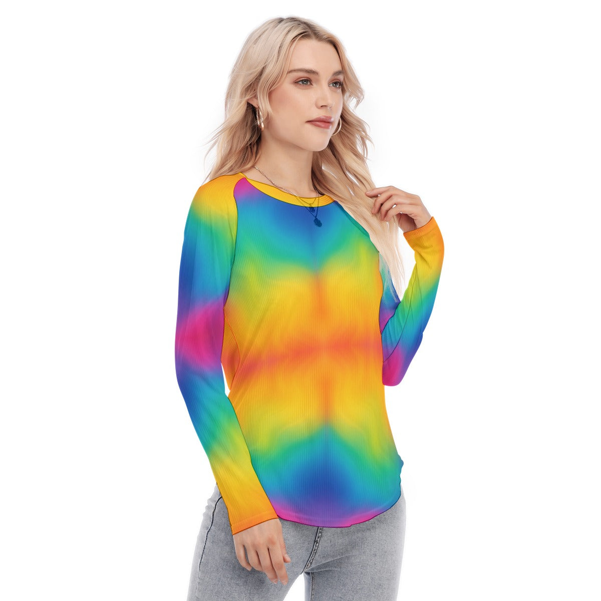 Women's Raglan Sleeves U-Shaped Hem Long Sleeves Blouse