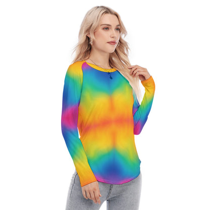 Women's Raglan Sleeves U-Shaped Hem Long Sleeves Blouse