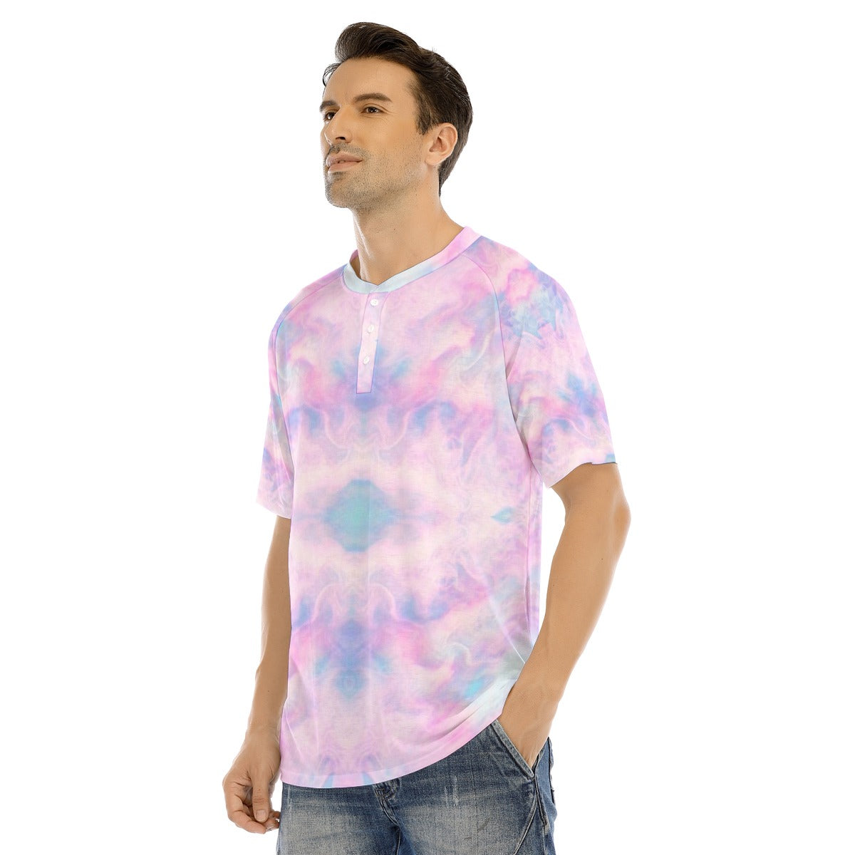 Men's Raglan Sleeve T-shirt With Button Closure