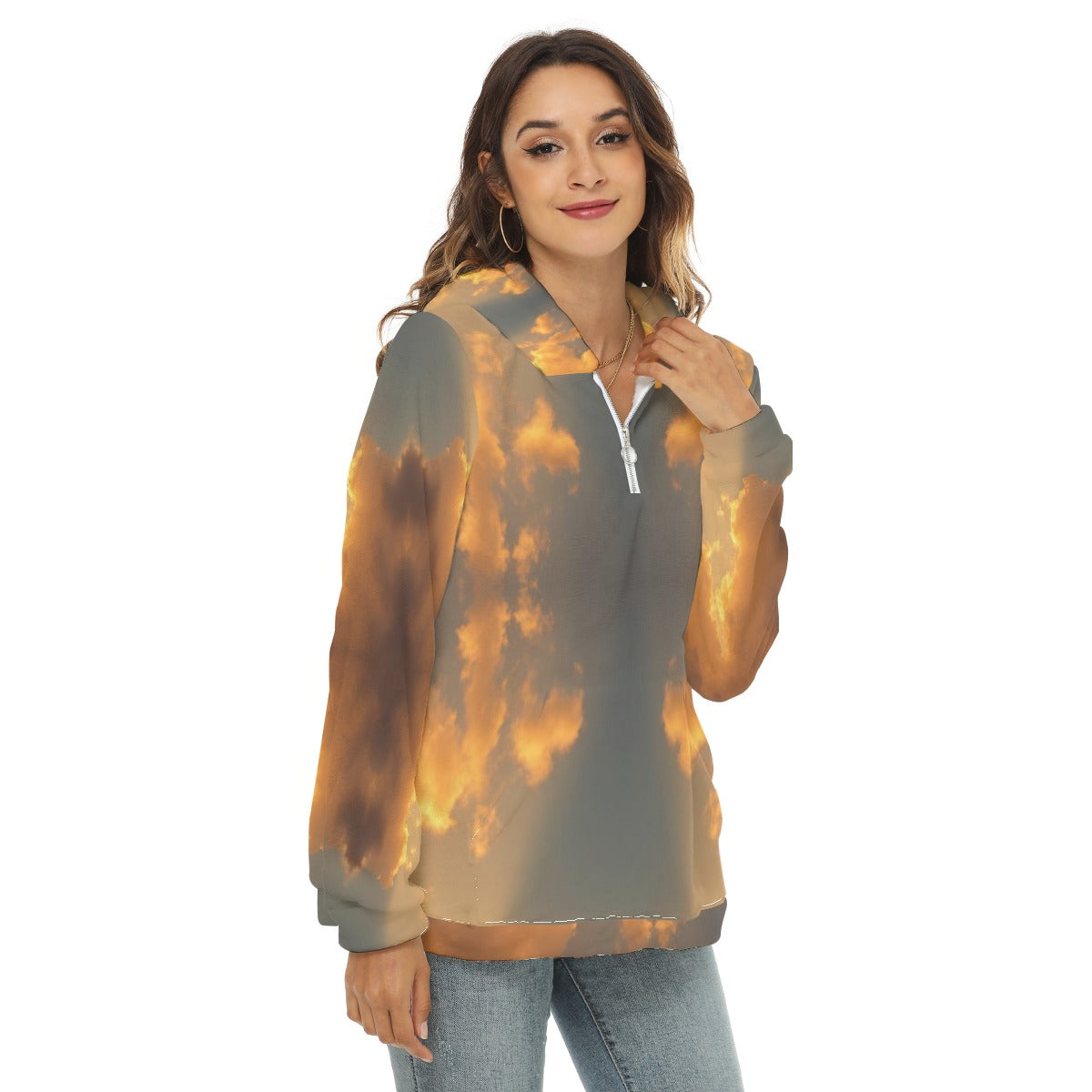 Women's Borg Fleece Hoodie With Half Zip