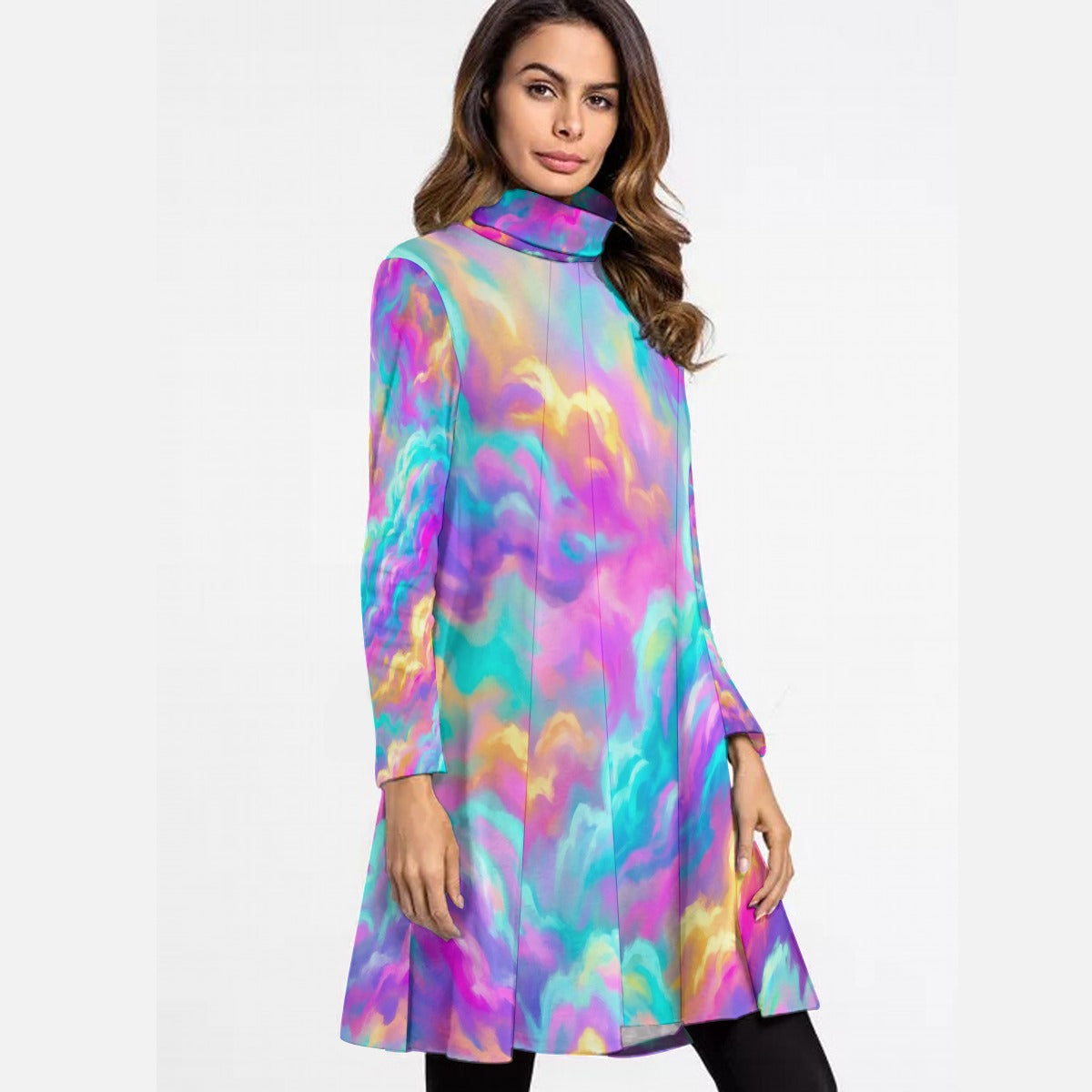 Women's High Neck Dress With Long Sleeve