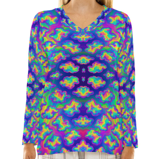 Women's Loose V-Neck T-Shirt With Long Sleeve