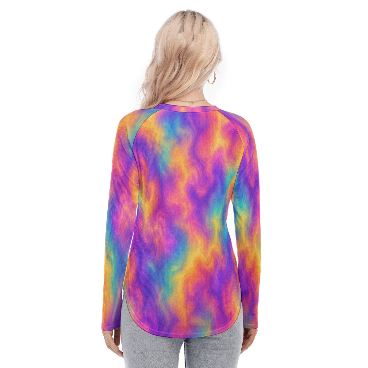 Women's Raglan Sleeves U-Shaped Hem Long Sleeves Blouse