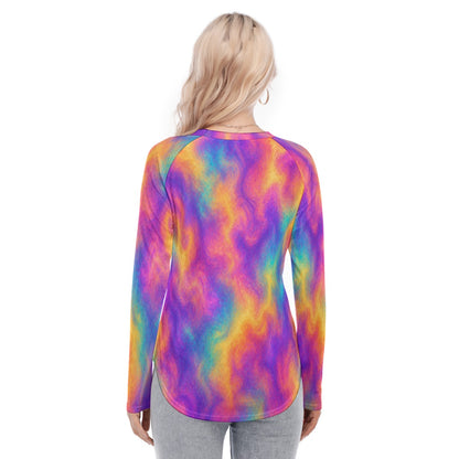 Women's Raglan Sleeves U-Shaped Hem Long Sleeves Blouse