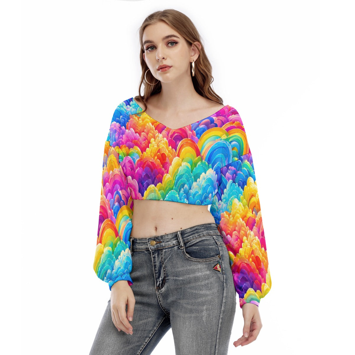 Women's V-neck Long Sleeve Cropped Sweatshirt