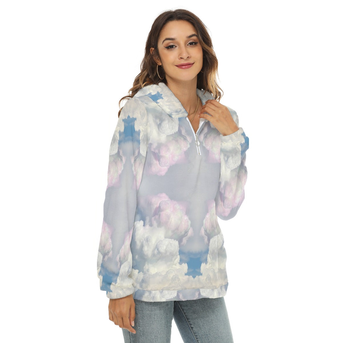 Women's Borg Fleece Hoodie With Half Zip