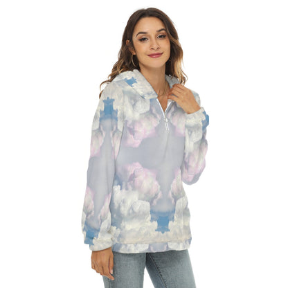 Women's Borg Fleece Hoodie With Half Zip