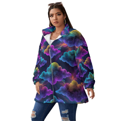 Unisex Borg Fleece Stand-up Collar Coat With Zipper Closure(Plus Size)
