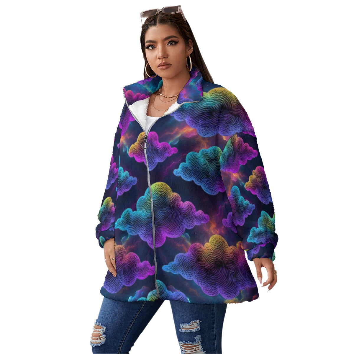 Unisex Borg Fleece Stand-up Collar Coat With Zipper Closure(Plus Size)