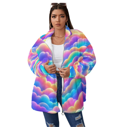 Unisex Borg Fleece Stand-up Collar Coat With Zipper Closure(Plus Size)