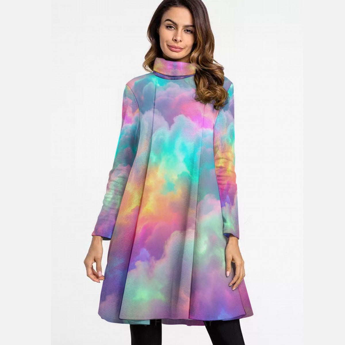 Women's High Neck Dress With Long Sleeve