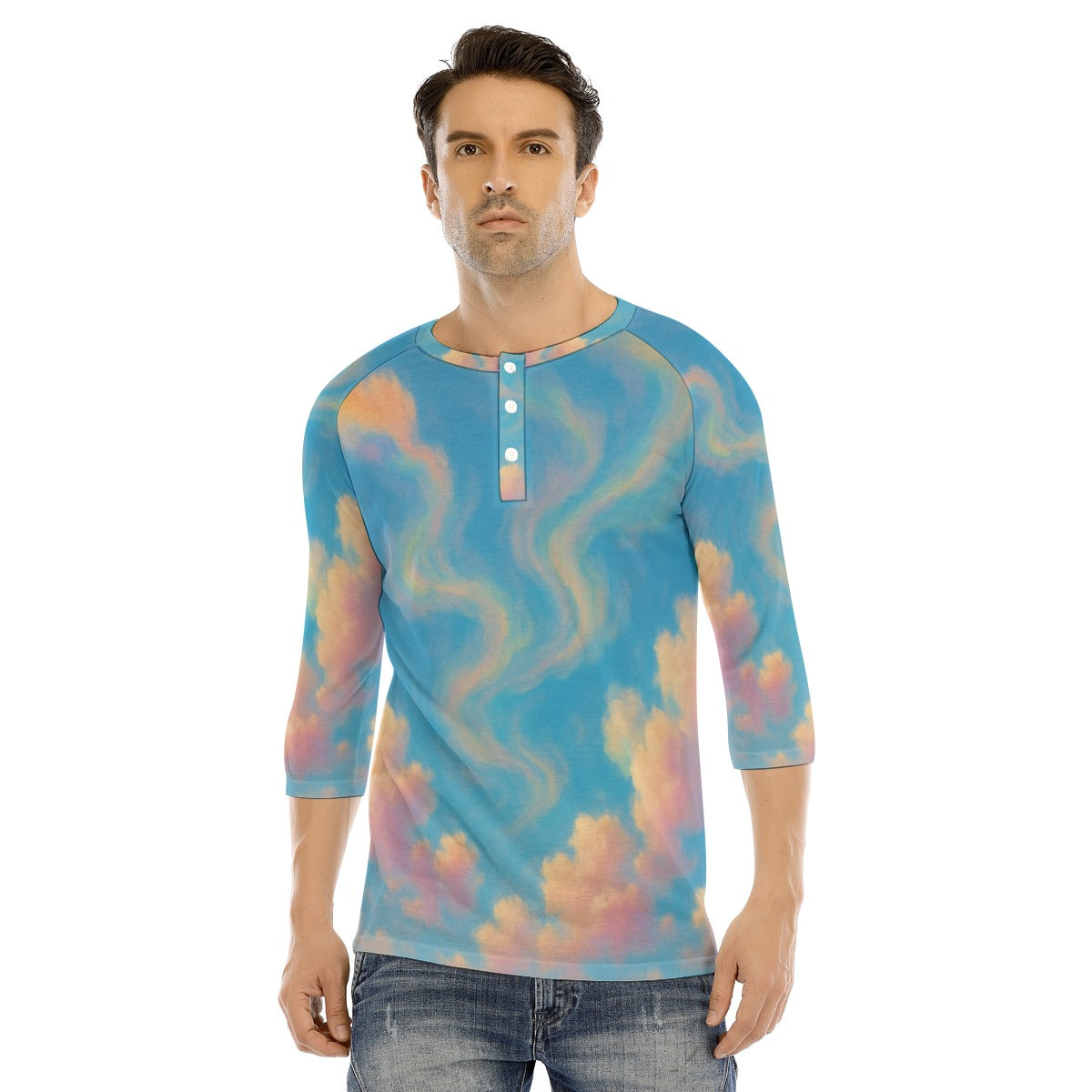 Men's Bracelet Sleeve T-shirt With Button Closure - view 1