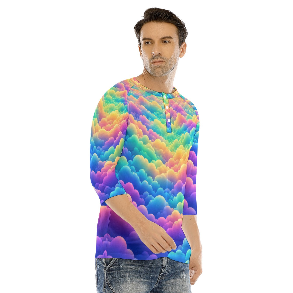 Men's Bracelet Sleeve T-shirt With Button Closure - view 2