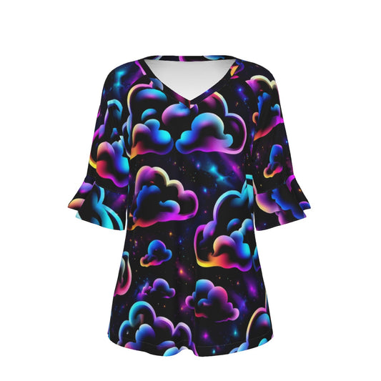 V-neck Women's T-shirt With Bell Sleeve