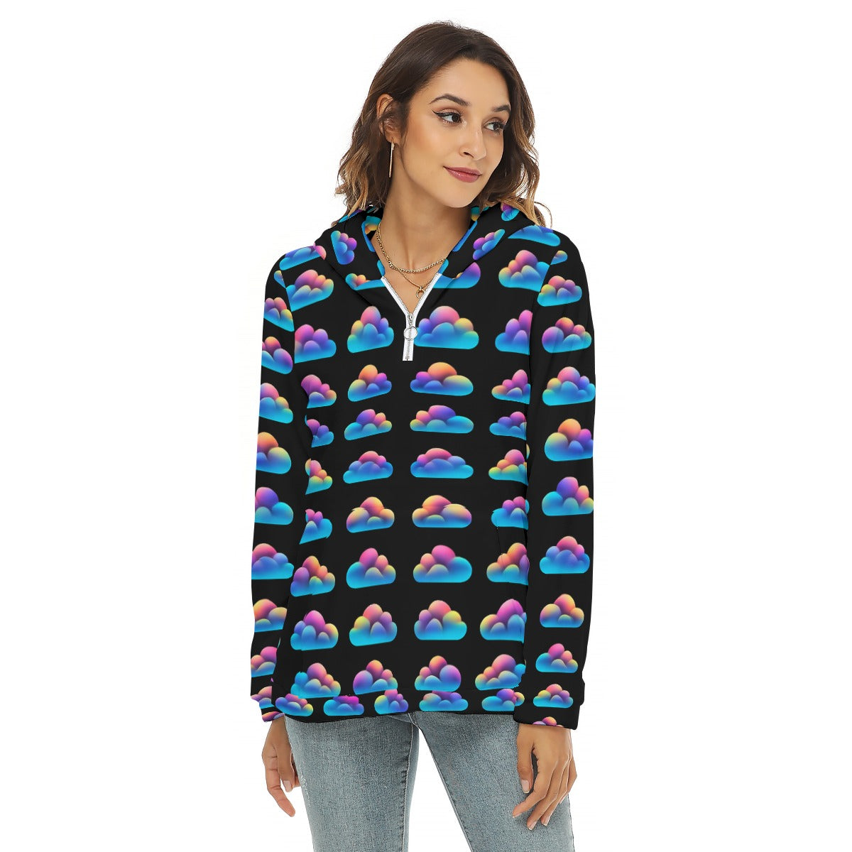 Women's Borg Fleece Hoodie With Half Zip