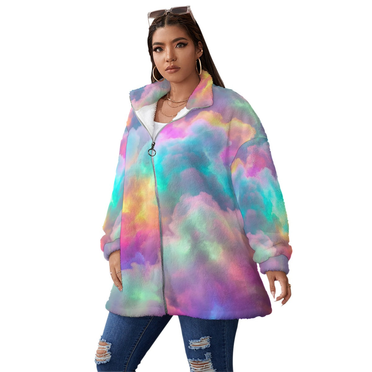 Unisex Borg Fleece Stand-up Collar Coat With Zipper Closure(Plus Size)