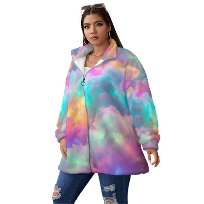 Unisex Borg Fleece Stand-up Collar Coat With Zipper Closure(Plus Size)