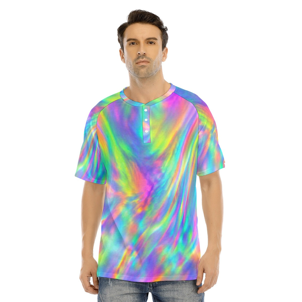 Men's Raglan Sleeve T-shirt With Button Closure