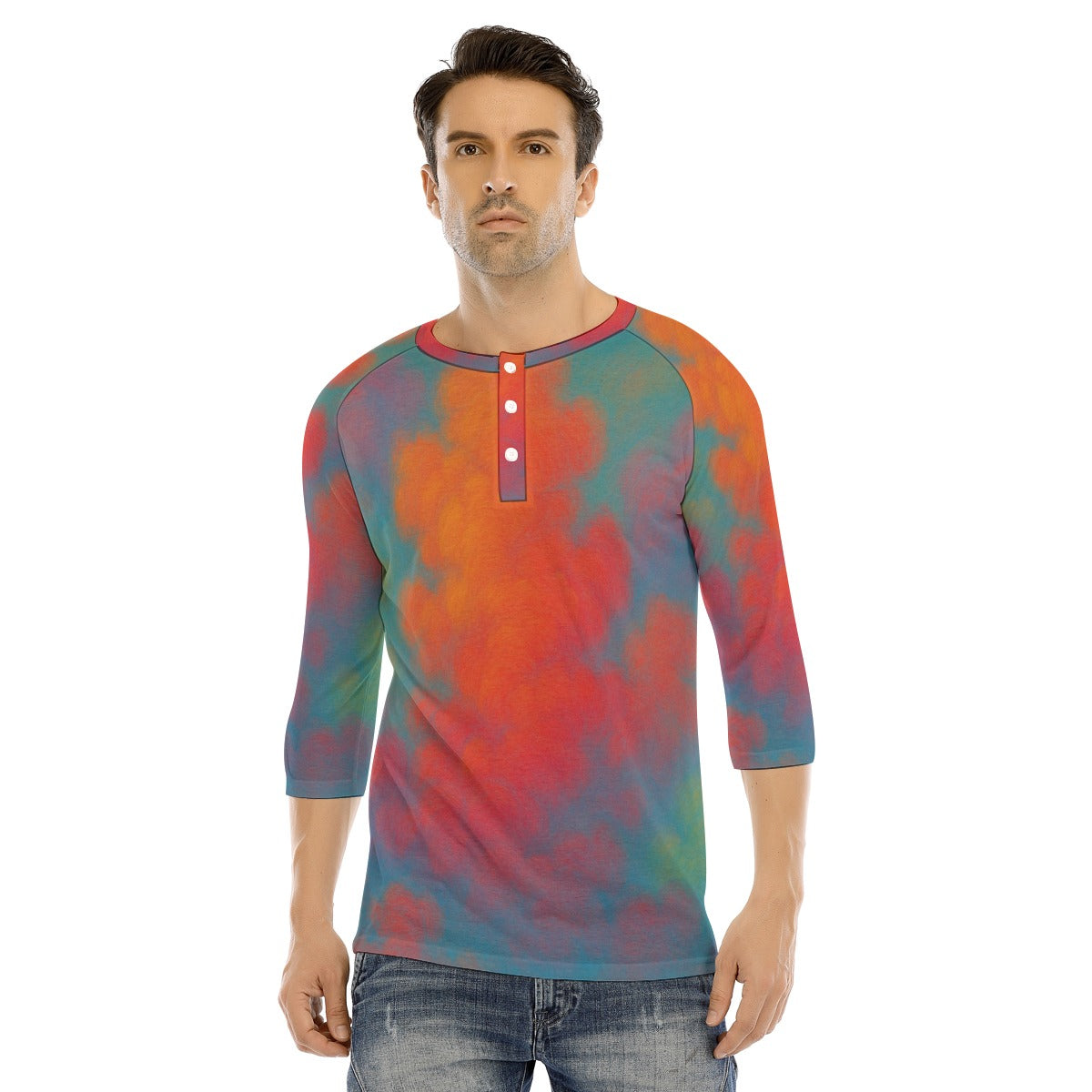 Men's Bracelet Sleeve T-shirt With Button Closure - view 1