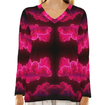 Women's Loose V-Neck T-Shirt With Long Sleeve