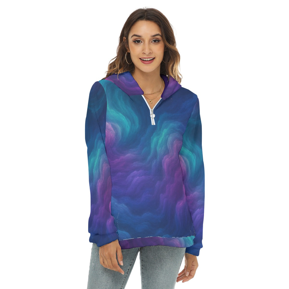 Women's Borg Fleece Hoodie With Half Zip