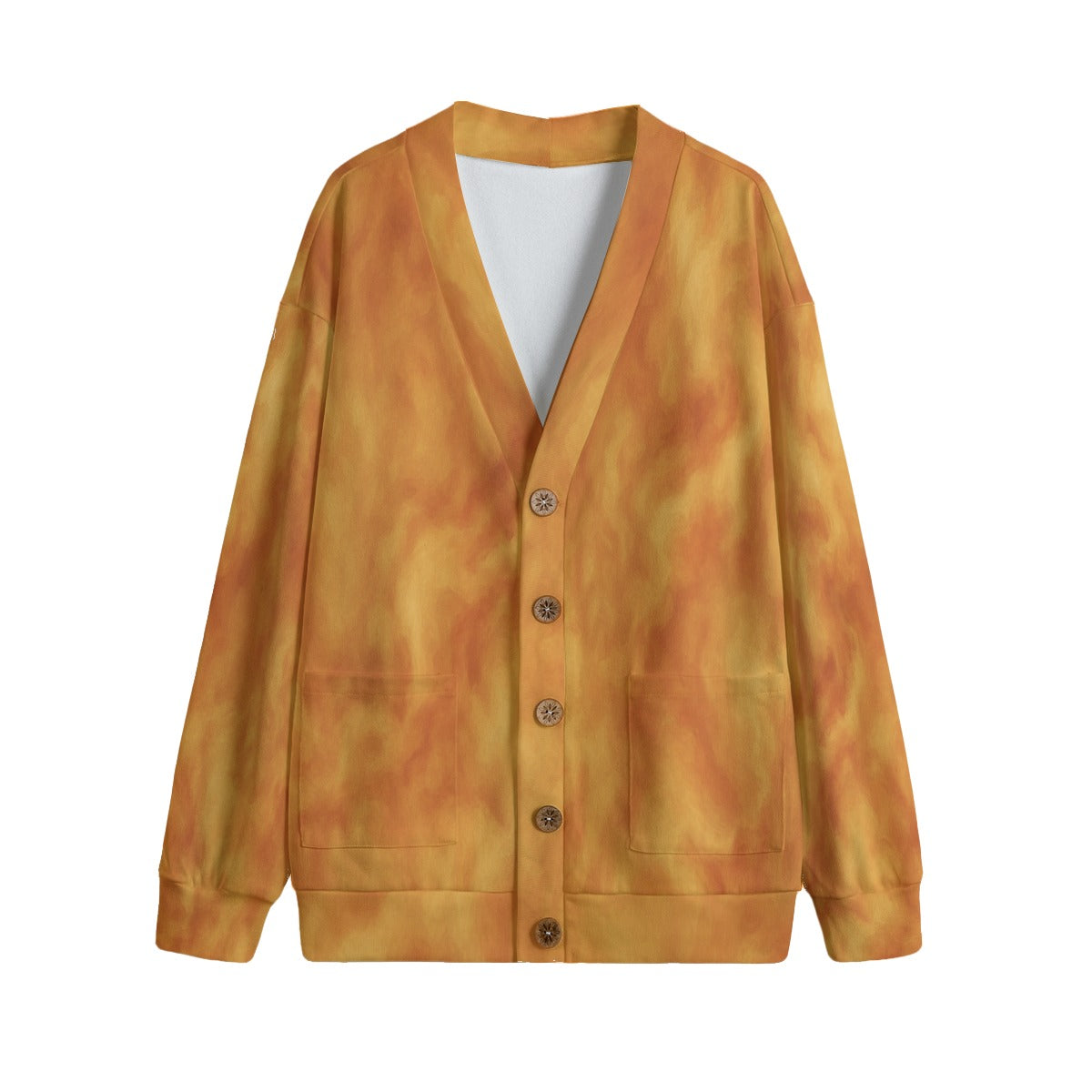 Unisex V-neck Knitted Fleece Cardigan With Button Closure