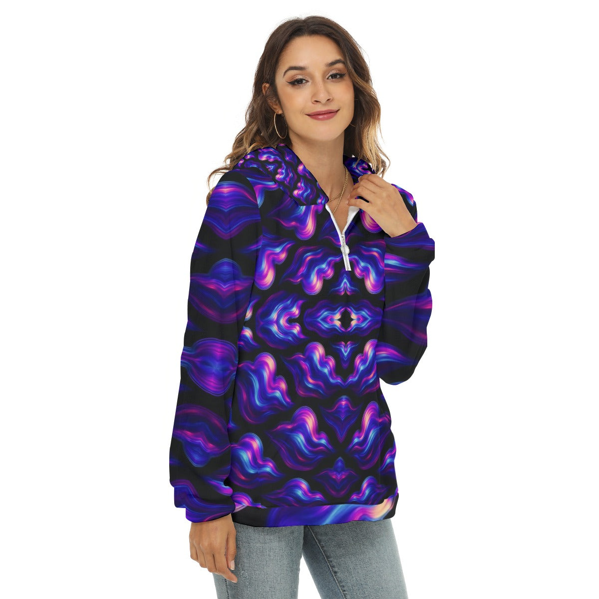 Women's Borg Fleece Hoodie With Half Zip