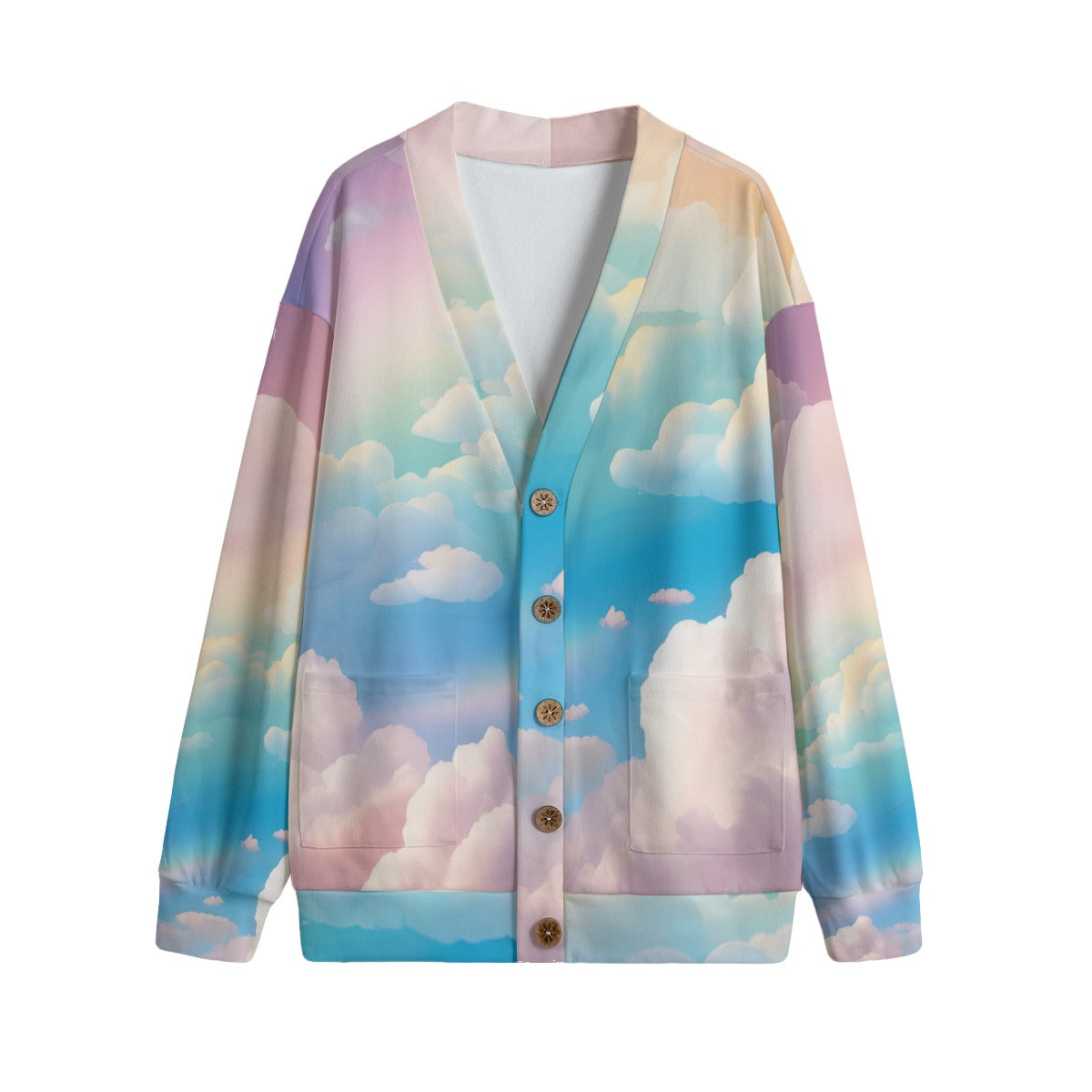 Unisex V-neck Knitted Fleece Cardigan With Button Closure