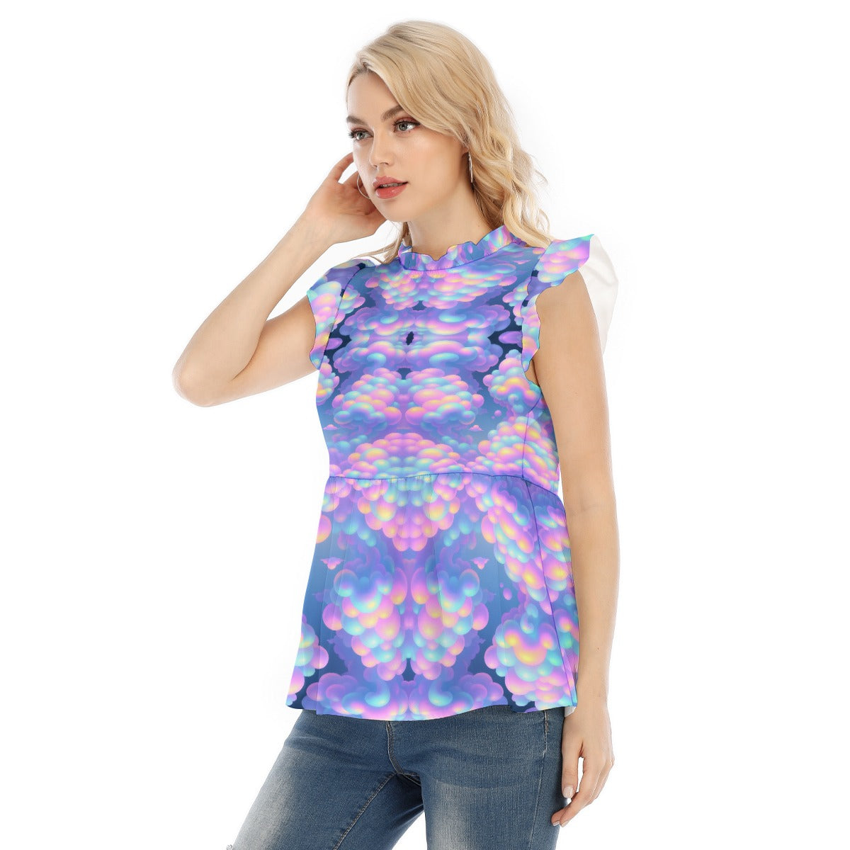 Women's Blouse With Lotus Leaf Lace