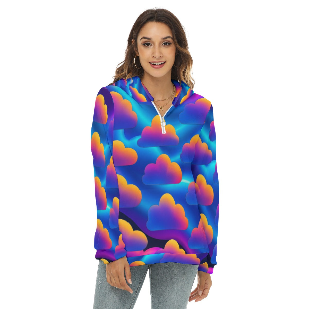 Women's Borg Fleece Hoodie With Half Zip