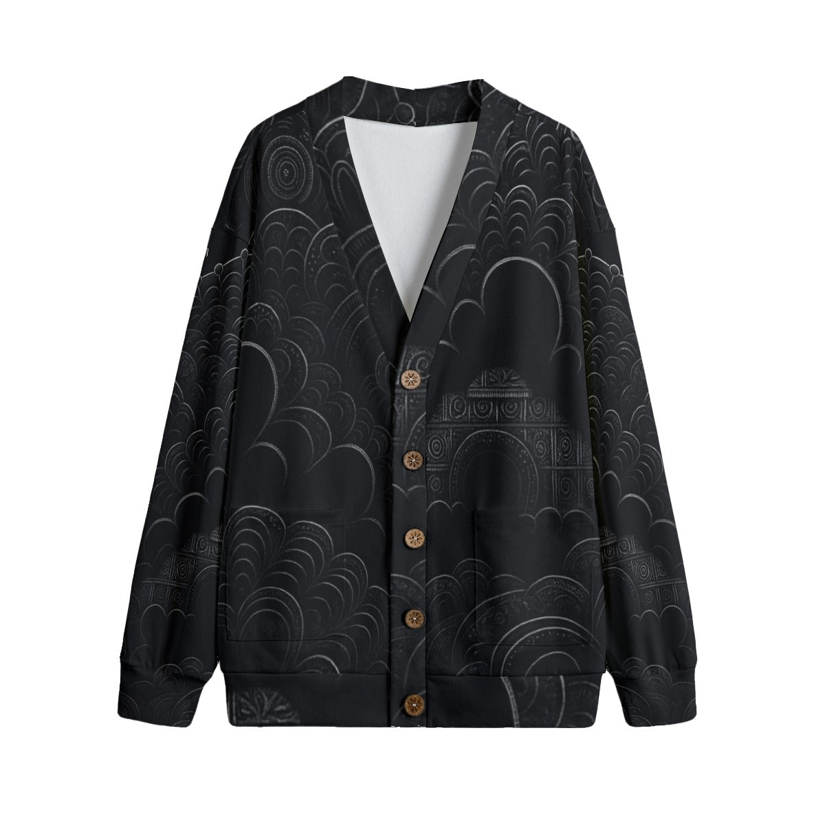 Unisex V-neck Knitted Fleece Cardigan With Button Closure