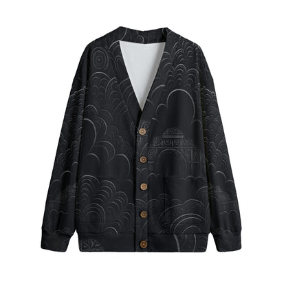 Unisex V-neck Knitted Fleece Cardigan With Button Closure