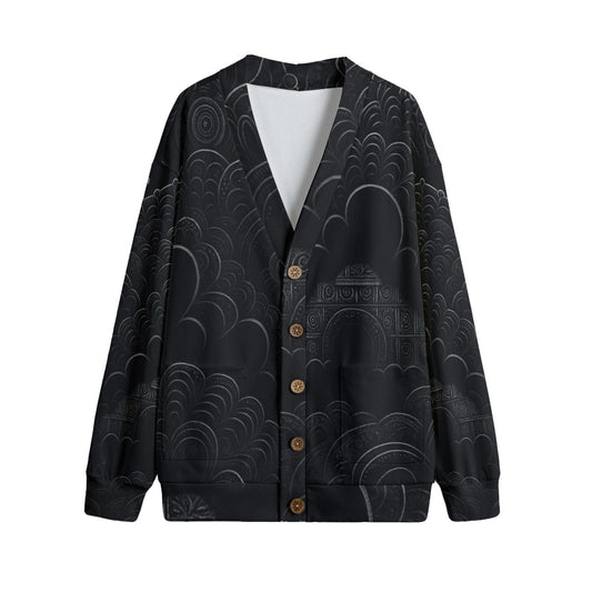 Unisex V-neck Knitted Fleece Cardigan With Button Closure