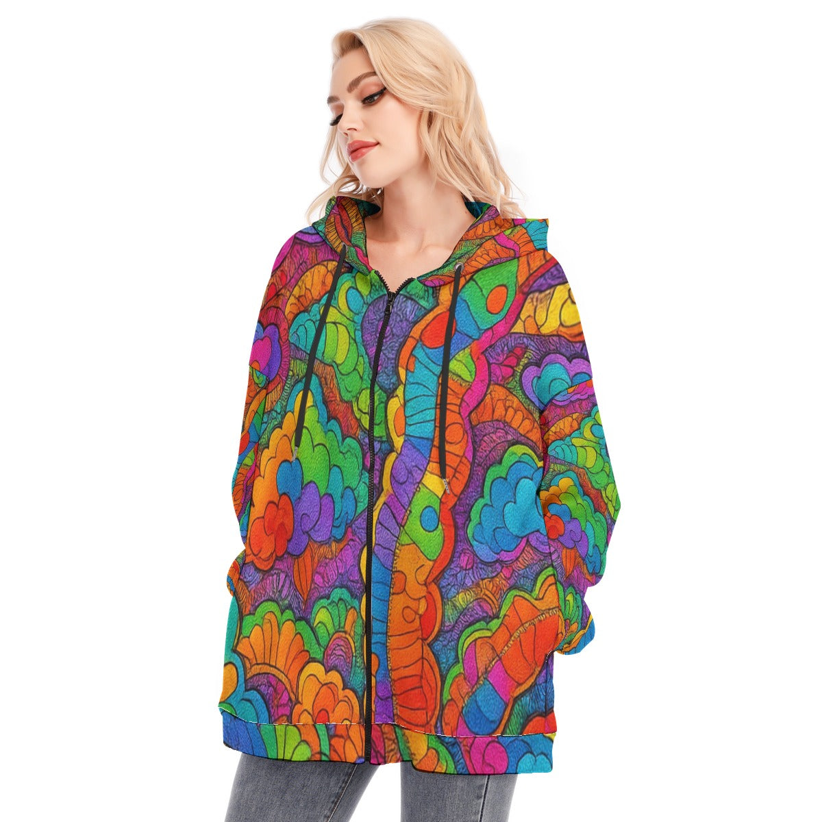 Women's Long Hoodie With Zipper Closure