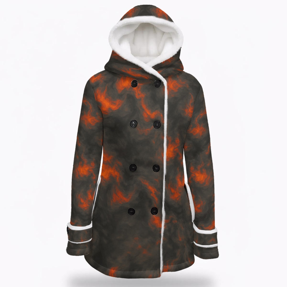 Women's Hooded Double-Breasted Winter Coat With Fleece