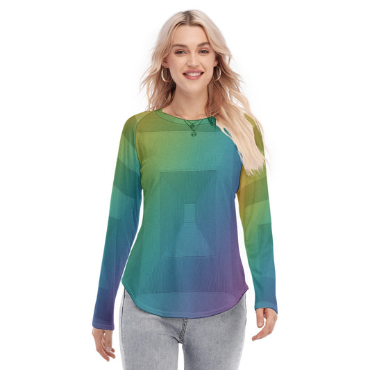 Women's Raglan Sleeves U-Shaped Hem Long Sleeves Blouse