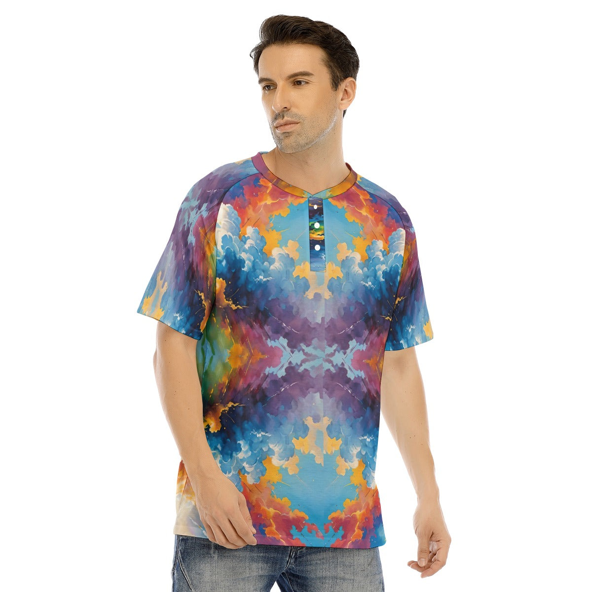 Men's Raglan Sleeve T-shirt With Button Closure