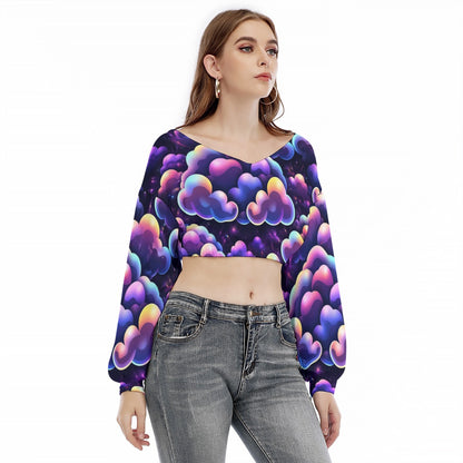 Women's V-neck Long Sleeve Cropped Sweatshirt