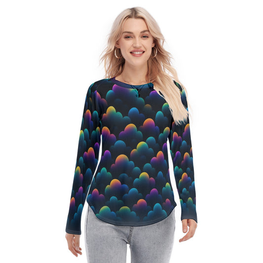 Women's Raglan Sleeves U-Shaped Hem Long Sleeves Blouse
