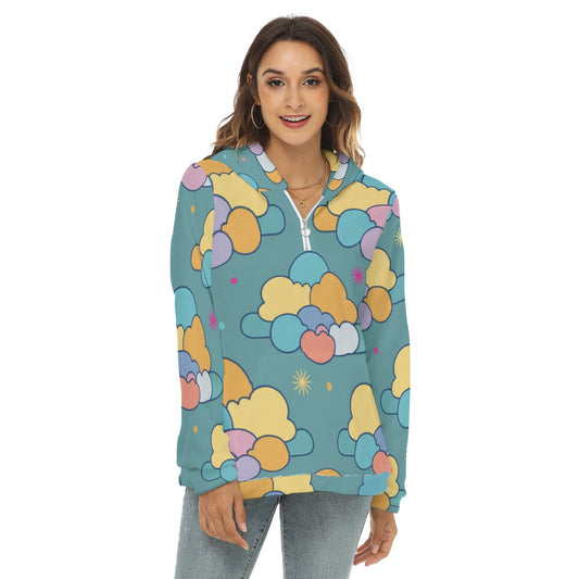 Women's Borg Fleece Hoodie With Half Zip