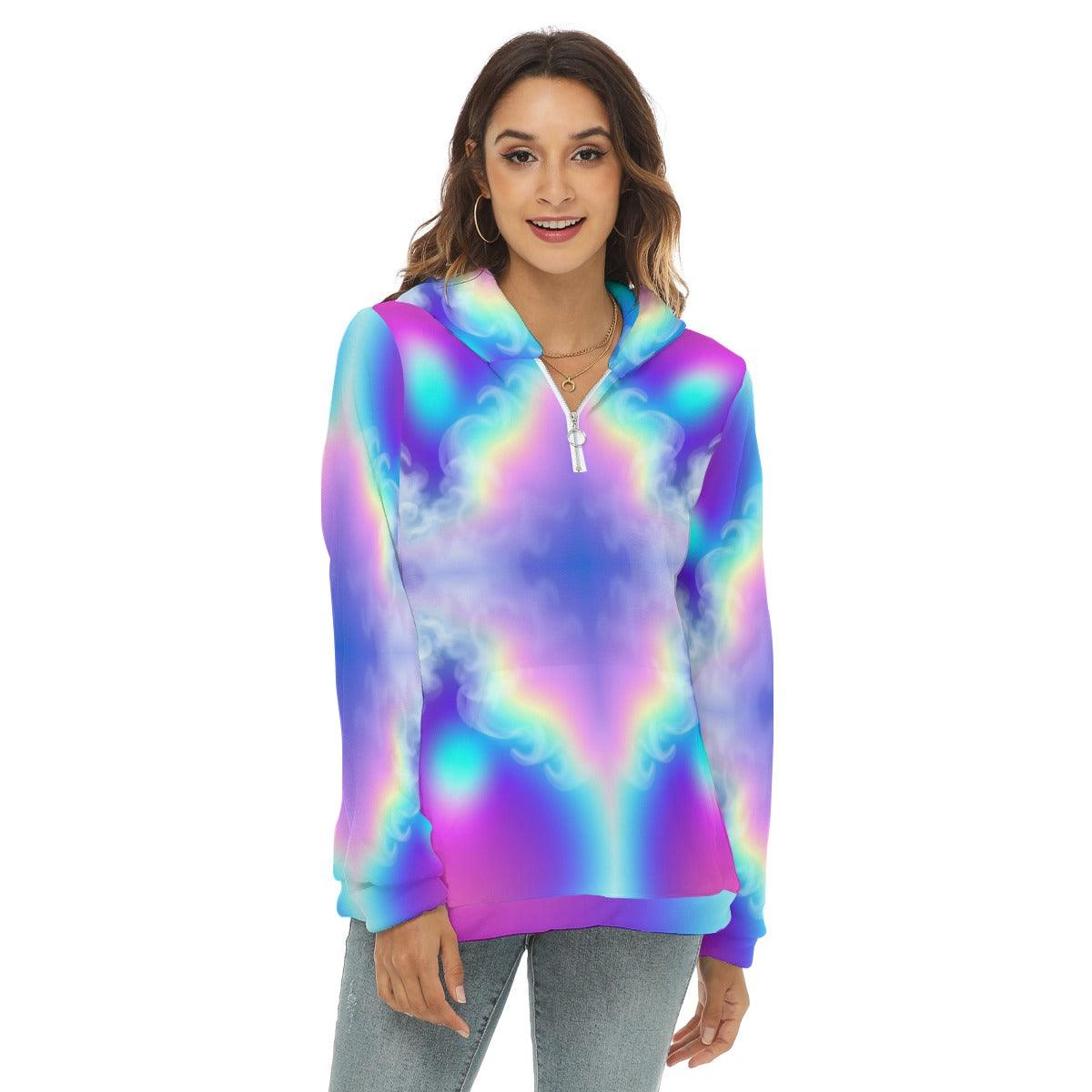 Women's Borg Fleece Hoodie With Half Zip