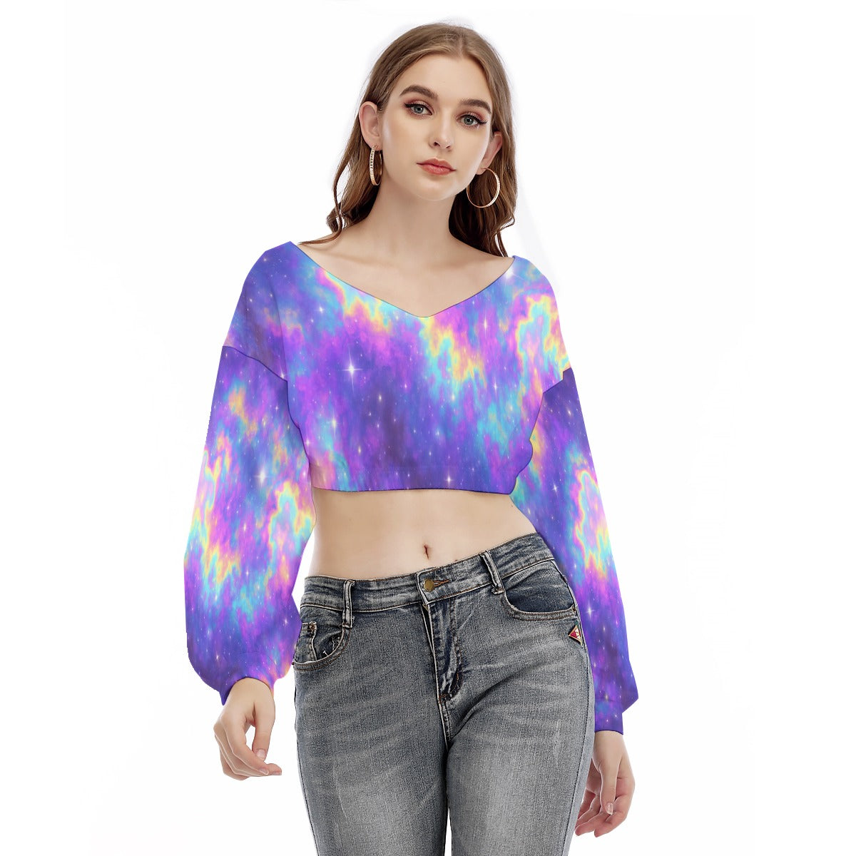 Women's V-neck Long Sleeve Cropped Sweatshirt