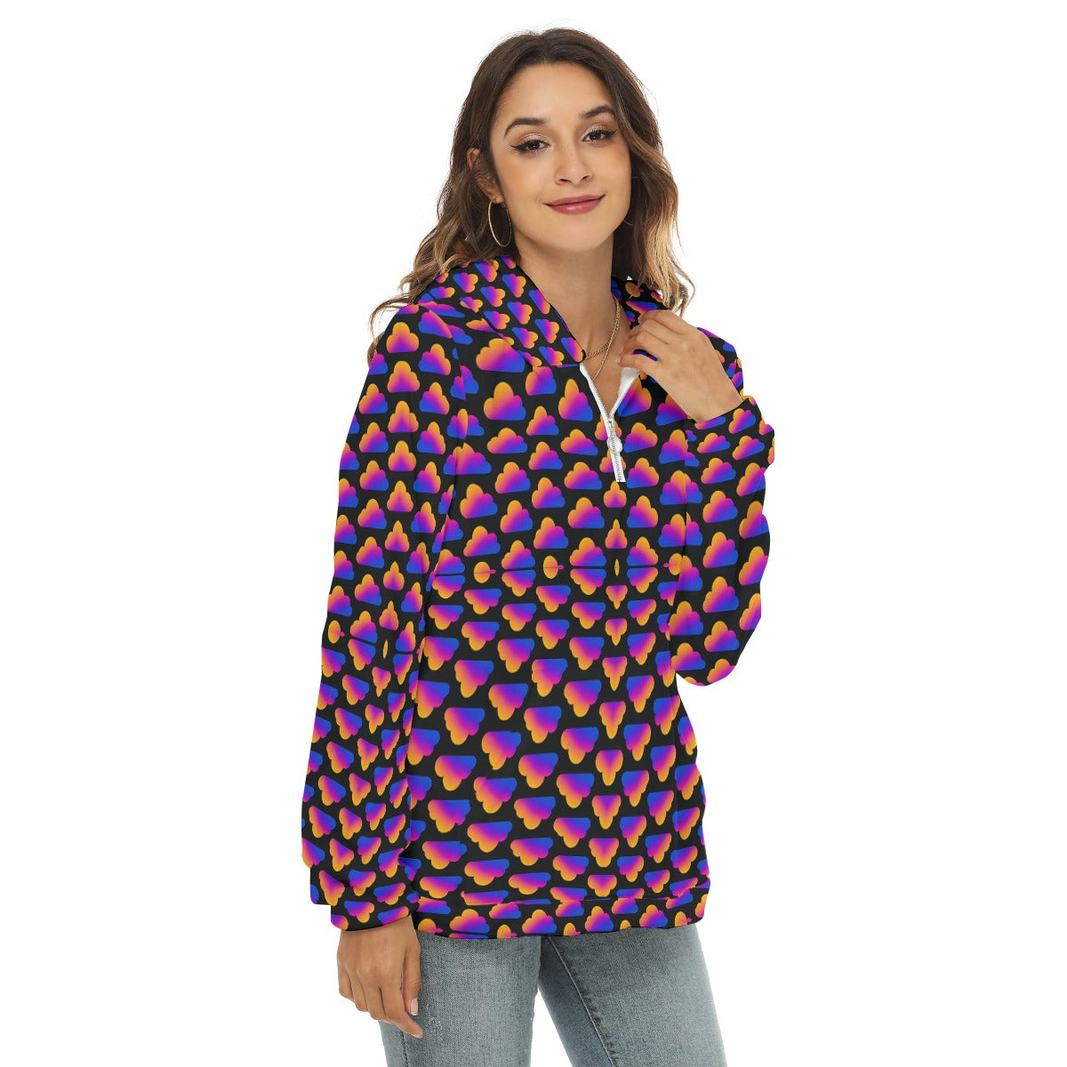 Women's Borg Fleece Hoodie With Half Zip