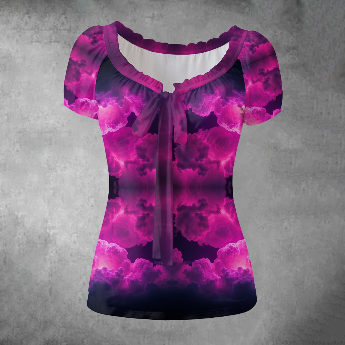 All-over print Women's Puff Sleeve Pleated Shirt